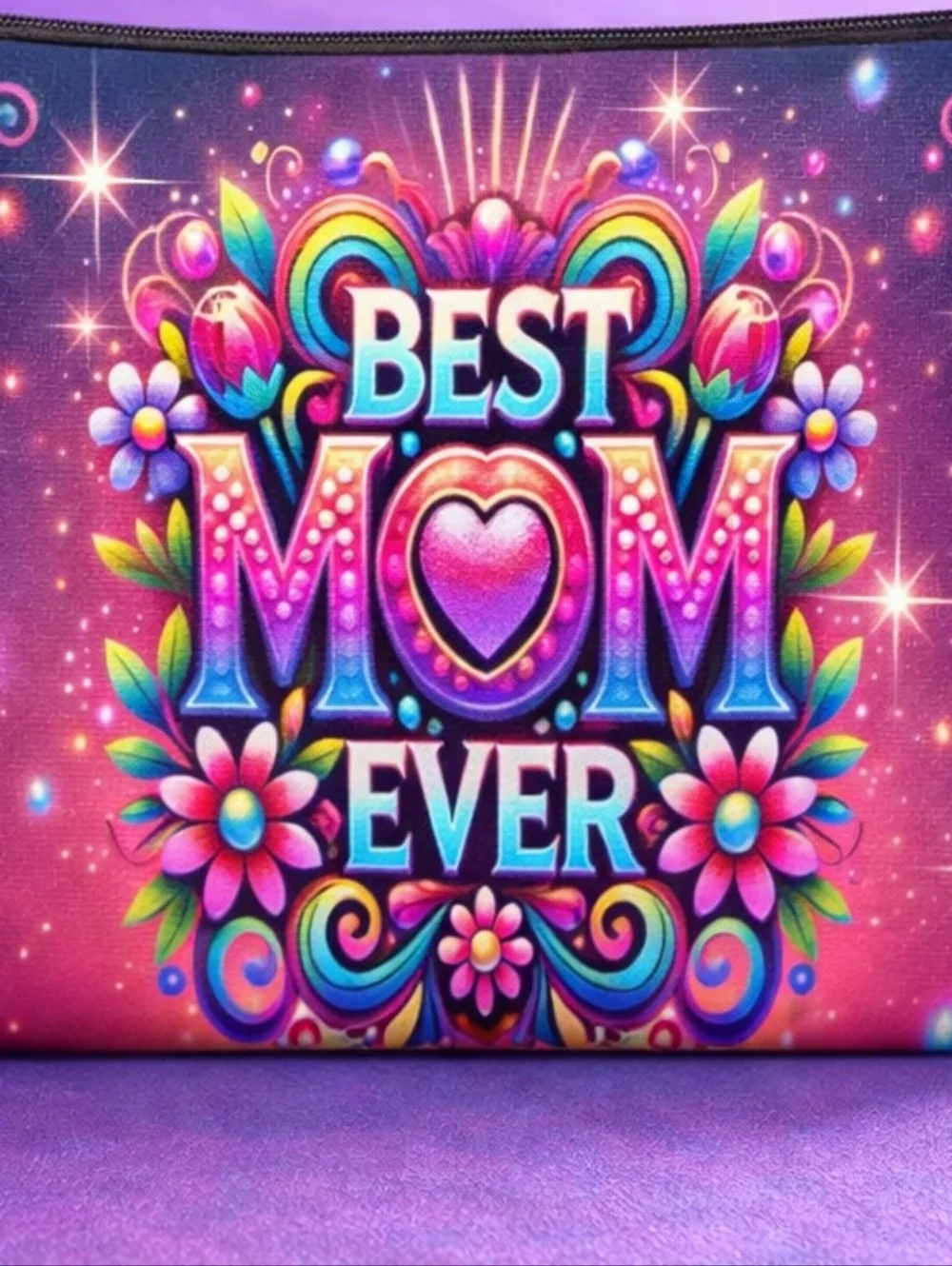 Best Mom Ever Colorful Floral Cosmetic Makeup Bag New